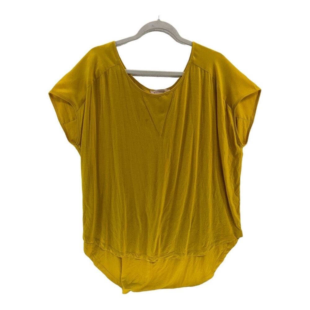 Philosophy Mustard Yellow Blouse Women's High Low Sheer Panel Relaxed Fit 2XL